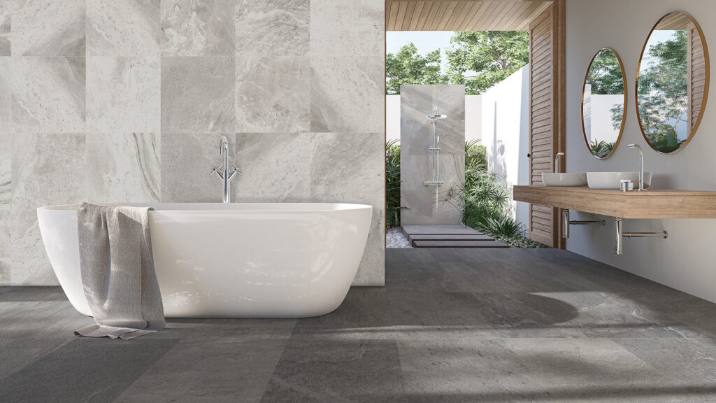 Losa Stone F10223 Medium Gray F10220 R10 Off white wall copy